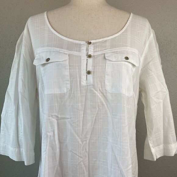 Eddie Bauer Quarter Button Down Tunic Top Size L EUC - Picture 2 of 7